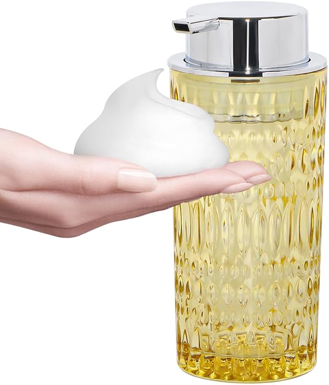 Foaming Soap Dispenser, Amber Glass Hand Soap Dispenser, 14 Oz Refillable Foam Soap Dispenser Pump Bottle Container for Bathroom Countertop Decor