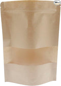 Kraft Paper Zipper Pouches,ULIFESTAR Kraft Stand Up Zip Lock Pouch Bags,100PCS Resealable Bag with Transparent Window and Tear Notch Resealable Bag for Small Business HomeUse,9.8"*13.8"(25*35cm+5cm)