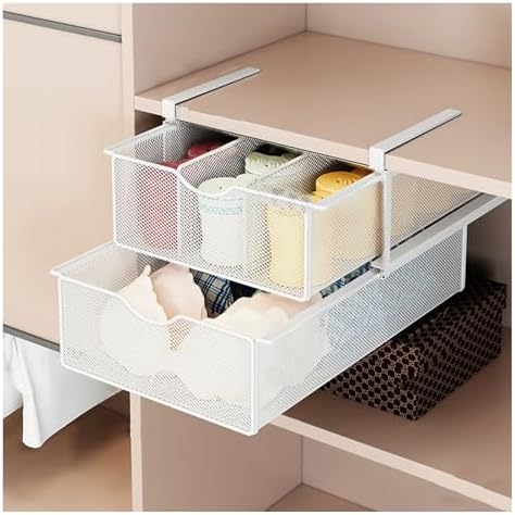 Double Layer Pull-Out Baskets for Closet, Wire Mesh Drawer Storage Organizers, Ideal for Home Cabinet Organization and Efficient Space Saving Solutions.