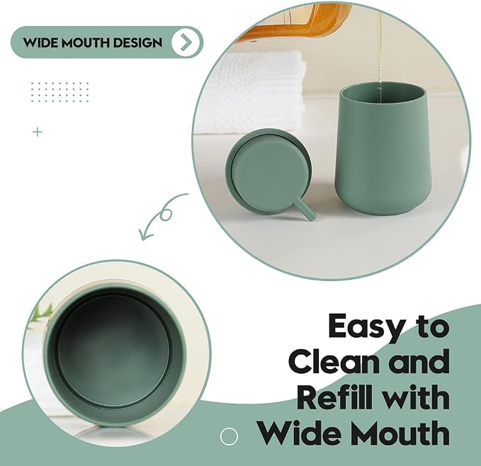 YAUKPH Sage Green Liquid Hand Soap Dispenser Plastic 11 oz - Modern Minimalist Style for Bathroom & Kitchen Countertop Refillable