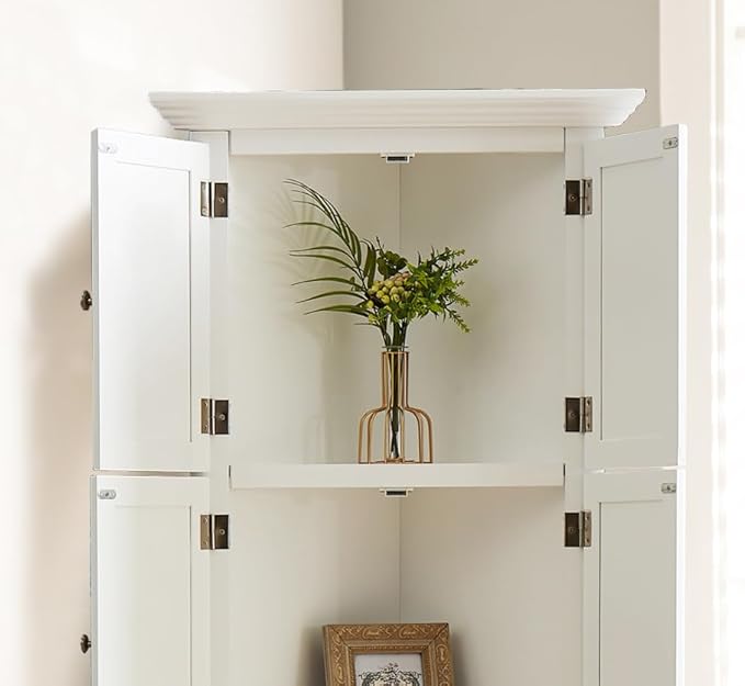Tall Corner Bookcase Storage Cabinet with Doors and 4 Shelves, Freestanding Triangle Cabinet for Living Room, Kitchen, Office, Small Space, Floor Corner Storage Rack (White)