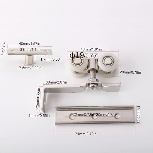AWEN 2pcs 4-Wheel Metal Sliding Track Wheel Set Hanger Ball Bearing Pulley Kit for Wardrobe Closet Barn Door(Wheel 19mm/0.75")