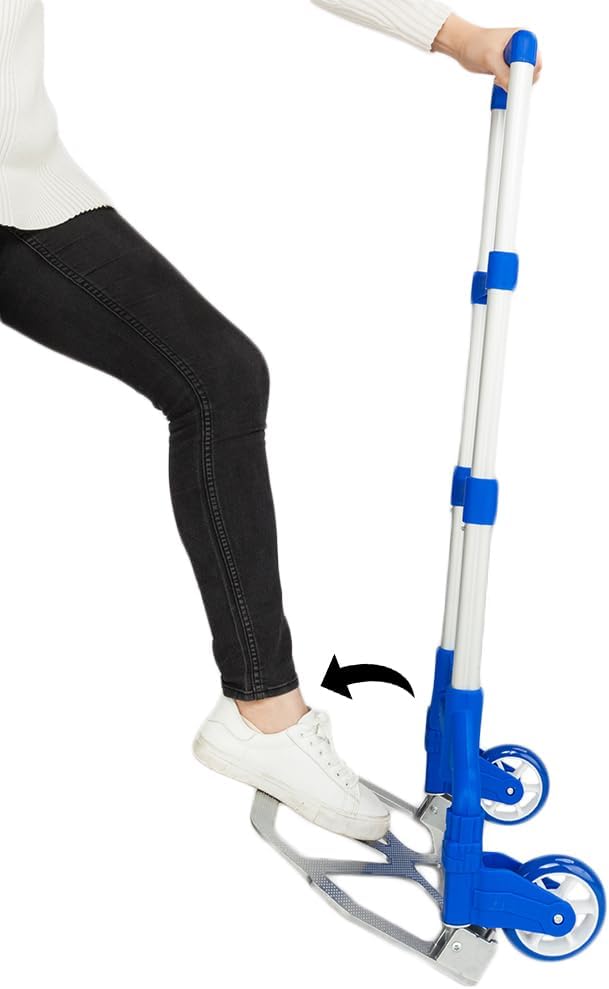 Folding Hand Truck Dolly, 200 lbs Capacity Dolly Cart, Aluminum Portable Foldable Hand Cart with Retractable Handle, Ideal for Shoping, Office, Travel, Moving, Blue