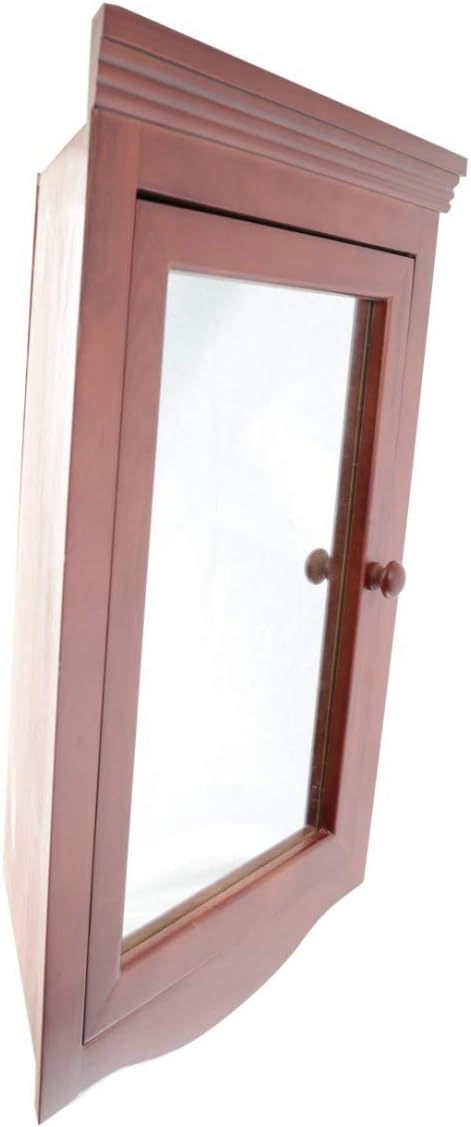 Renovators Supply Corner Medicine Cabinet with Mirror - Wall Mount Wooden Bathroom Medicine Cabinet - Double Shelf Storage Cabinet with Hardware - Hanging Bathroom Cabinet - Cherry, Pack of 1