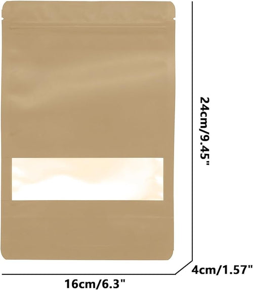 100PCS Foil Pouch Mylar Bags with Clear Window,ULIFESTAR Stand Up Sealable Bags with Tear Notches,Resealable for Food,Party Favors,Gift Packaging and Small Business(16 * 24cm/6.3 * 9.45",Gold)