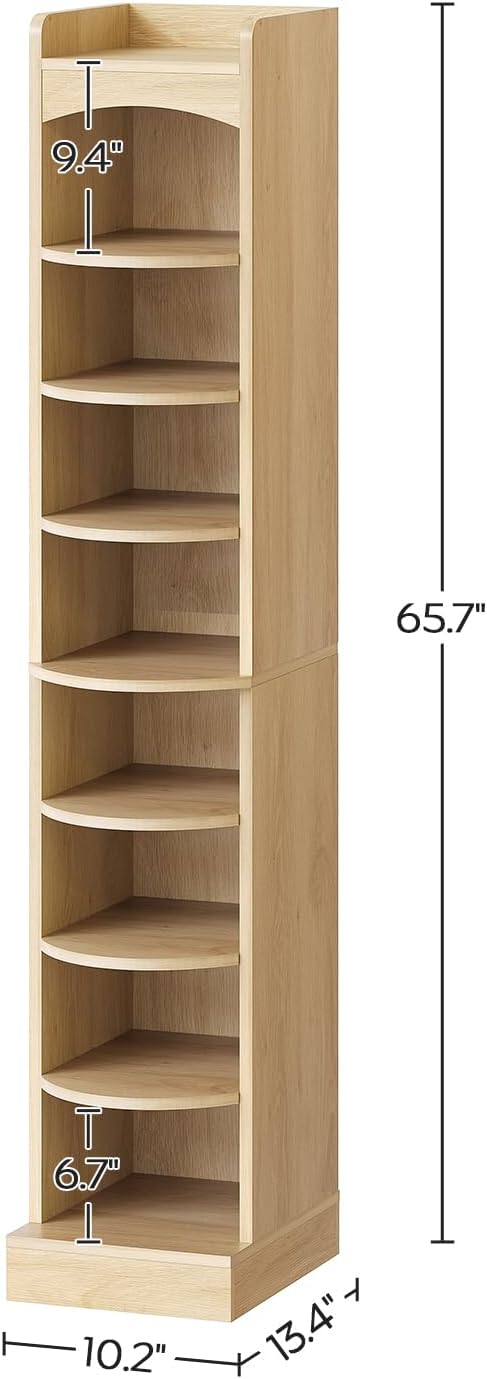 YATINEY 9-Tier Tall Shoe Rack, Wooden Shoe Storage Organizer, Narrow Shoe Cabinet with Removable Shelves for Small Spaces, Holds 9 Pairs of Shoes, for Entrance, Hallway, Natural SS02NL