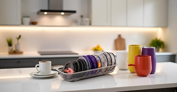 4Pack Stainless Steel Tumbler Cup Lid Organizer Inside Cabinet, Mason Jar Lid Holder, Rectangular Basket for Storage of Silverware, Chopsticks, straws and Utensils