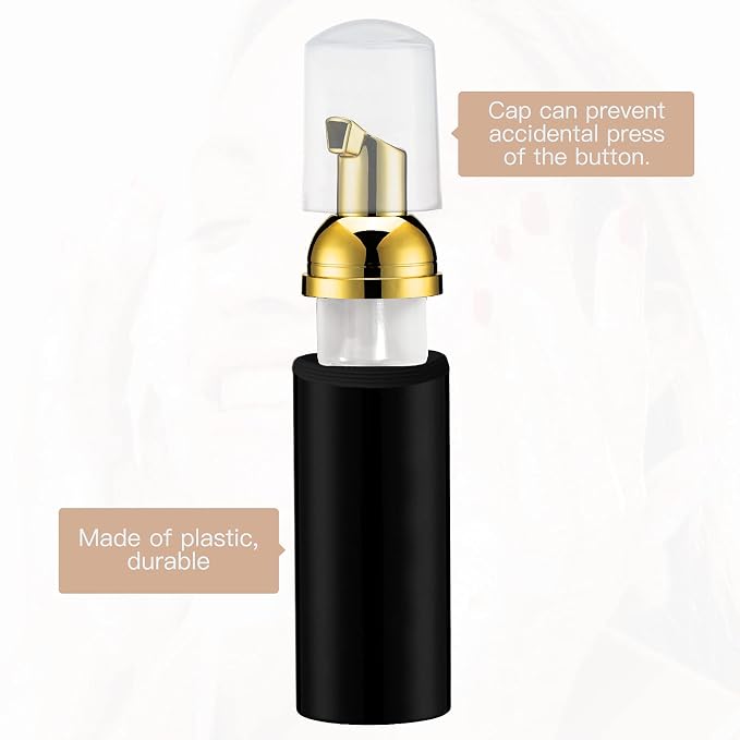 Travel Foam Pump Bottle - 2oz Small Size Foaming Hand Soap Dispenser - Mini Portable Mousse Lash Shampoo Kit Container for Hair - Empty Leak Proof Plastic Gold&Black Foamer 30Pack