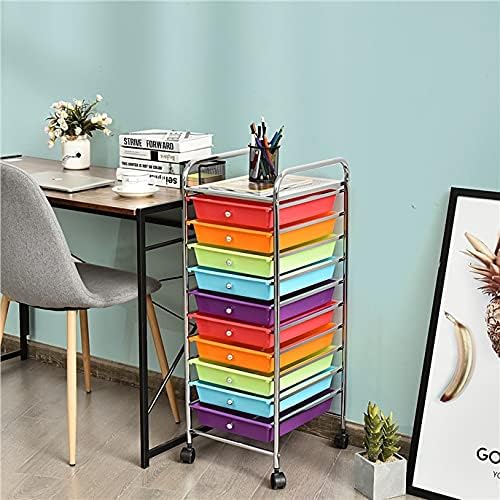 Happygrill 10-Drawer Storage Cart, Utility Cart with Removable Drawers & Metal Frame, Rolling Storage Cart with Lockable Wheels for Home, Office, Multicolor
