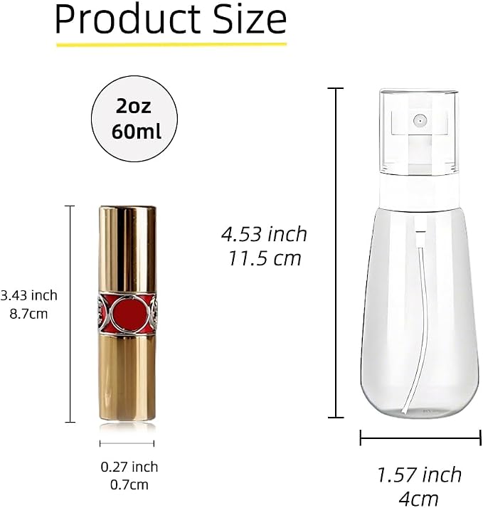 3 Pack Mini Spray Bottles 2oz / 60ml, Fine Mist Water Spray Bottle Leak Proof, Refillable Travel Bottles for Toner, Cosmetics & Hair Care