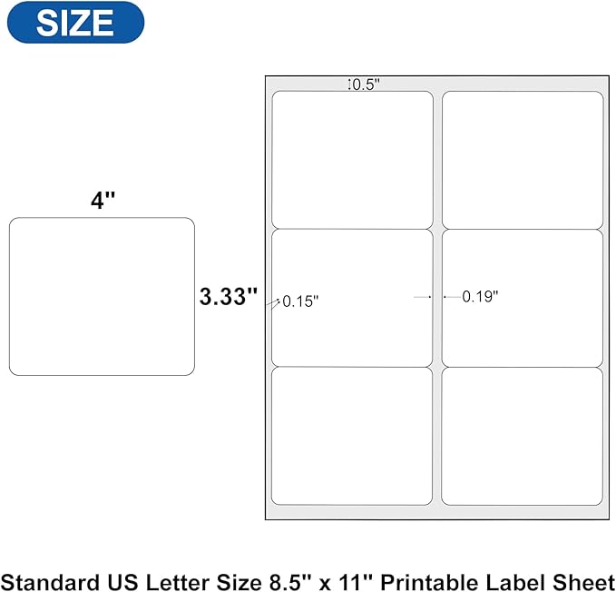 3 1/3" x 4" Printable Label Paper White 50 Sheets, Shipping Address Label for Laser and Inkjet Printers, for 5164 8164 Label Sheet 300 Stickers
