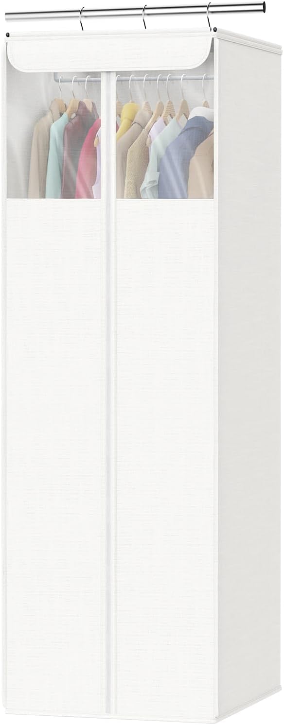 Univivi Cotton Garment Bag 54 Inch, Large Garment Bags for Hanging Clothes with Clear Mesh Window, Breathable Garment Bag for Dresses, Coats, Gowns, Shirts, Suits