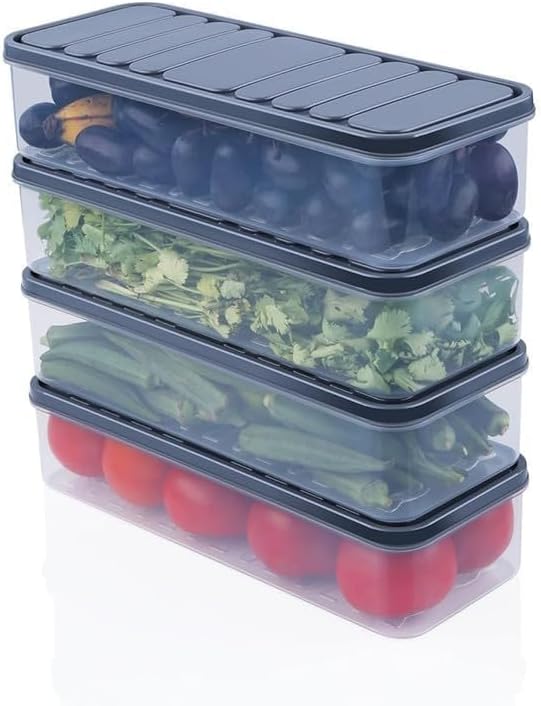 fridge storage containers - transparent storage box and plastic air tight kitchen boxes, stackable refrigerator vegetable container, polythene freezer pantry accessories (Pack of 6)