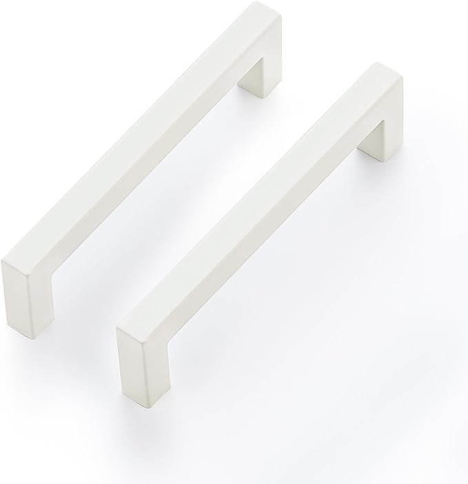 Ravinte White Square Cabinet Handles Drawer Pulls,5 Inch,1 Pack | Screws Included, Stainless Steel, Square Bar Grip, Easy Install, Kitchen Cabinet Hardware, For Cupboards, Drawers, Dressers