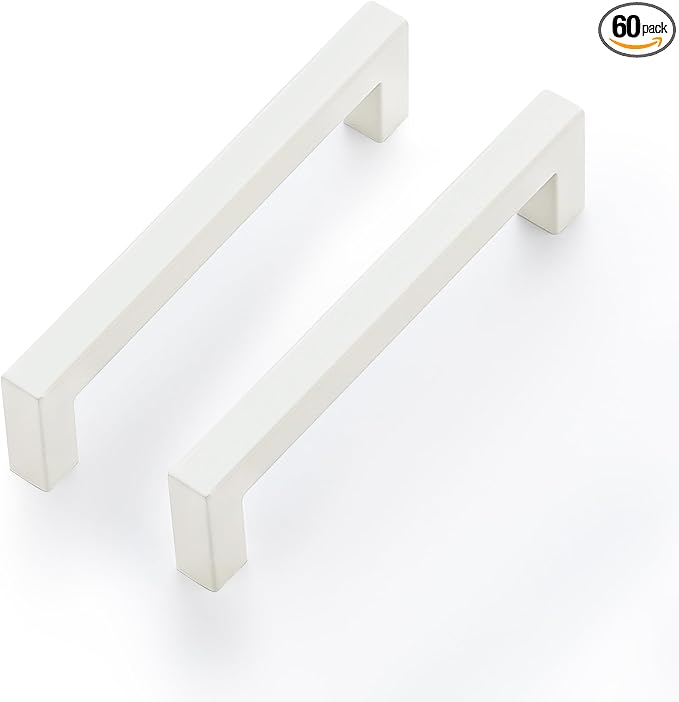 Ravinte White Square Cabinet Handles Drawer Pulls,5 Inch,60 Pack | Screws Included, Stainless Steel, Square Bar Grip, Easy Install, Kitchen Cabinet Hardware, For Cupboards, Drawers, Dressers