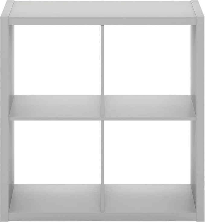 Furinno Cubicle Open Back Decorative Cube Storage Organizer, 4-Cube, Light Grey | 14.6" x 30" x 30", Reversible Bookcase with Open Back, for Living Room, Bedroom, Home Office