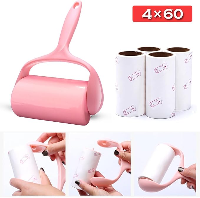 Lint Roller, Pet Hair Roller, 4 Refills Hair Remover Kit,Lint Brush | Super Sticky Adhesive, for Car Seats, Dust, Lint, Dogs, Cats, Easy to Use, for Home and Auto（240 Sheets）