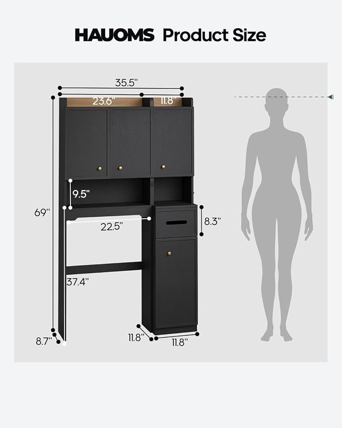 7-Tier Over Toilet Storage Cabinet, 2-in-1, Separable Bathroom Storage | Over-Toilet and Tall Narrow Cabinet, with Doors, Adjustable Shelf, Big/Small Room, Laundry, Tissue Holder, Anti-Tip