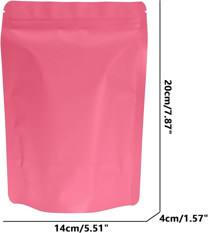 100PCS Smell Proof Resealable Pouch Bags,ULIFESTAR Aluminum Foil Flat Food Storage Bag,Sealable Pcsaging Zipper Pouches with Tear Notches for Pcsaging Lipgloss,Jewelry,etc(14*20cm/5.51*7.87",Pink)