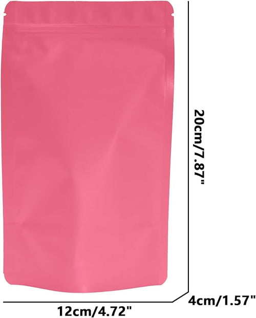 100PCS Smell Proof Resealable Pouch Bags,ULIFESTAR Aluminum Foil Flat Food Storage Bag,Sealable Pcsaging Zipper Pouches with Tear Notches for Pcsaging Lipgloss,Jewelry,etc(12*20cm/4.72*7.87",Pink)