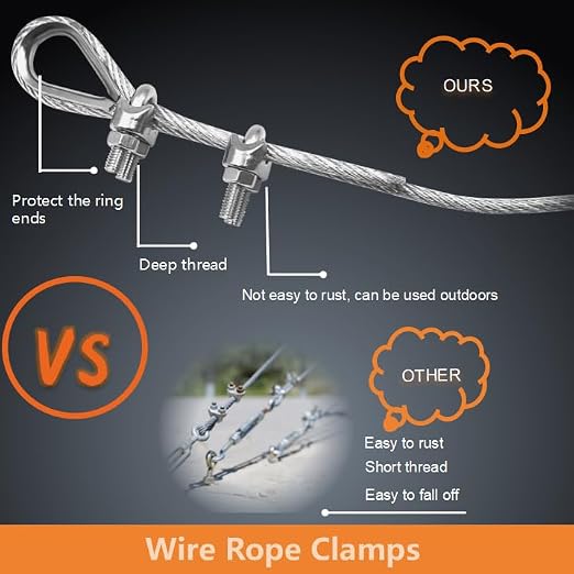 24 Pcs M5 Cable Clamps,Wire Rope Clamp,12Pcs 3/16" Thimble | Stainless Steel Smooth Rods for Industry, Metal Working Hobbies and DIY Craft