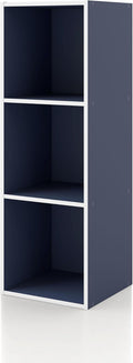 Homes: Inside + Out Apexa 3-Cube Storage Organizer Shelves, Stackable Wood Bookcase Fits Cubby Bins for Organization, Dorm Teen Room Decor & Home Office, Steel Blue