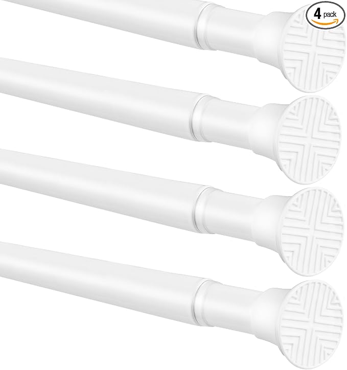 4 Pack Spring Tension Curtain Rods 16-36 Inches, Spring Loaded Curtain Rods No Drilling, Adjustable Expandable Tension Rod for Window Doorway Doorway Kitchen Curtain Bedroom Closet, White