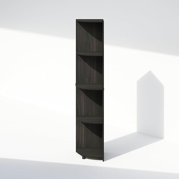 Furinno Basic Book Shelf, 4-Tier Bookshelf, Bookcase with Corner Shelf, 12 x 12 x 57.1, for Living Room, Bedroom, Home Office, Espresso