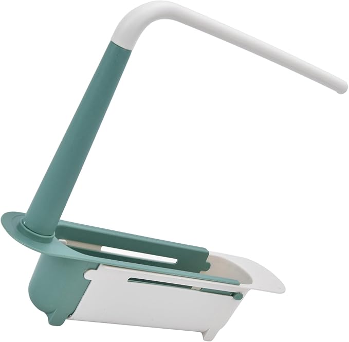 Telescopic Sink Storage Rack, Retractable Sink Drainer with Bracket and Crossbar Telescopic Kitchen Over Sink Organizer with Towel Hanger for Kitchen (Green)