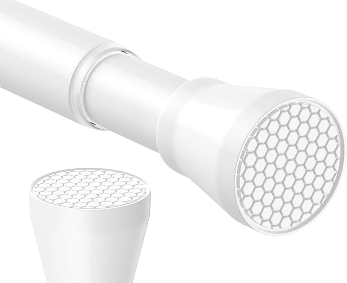 White Shower Curtain Rod - Adjustable 45-77 inch Tension Curtain Rod, Spring loaded Curtain Rod for Bathroom Window