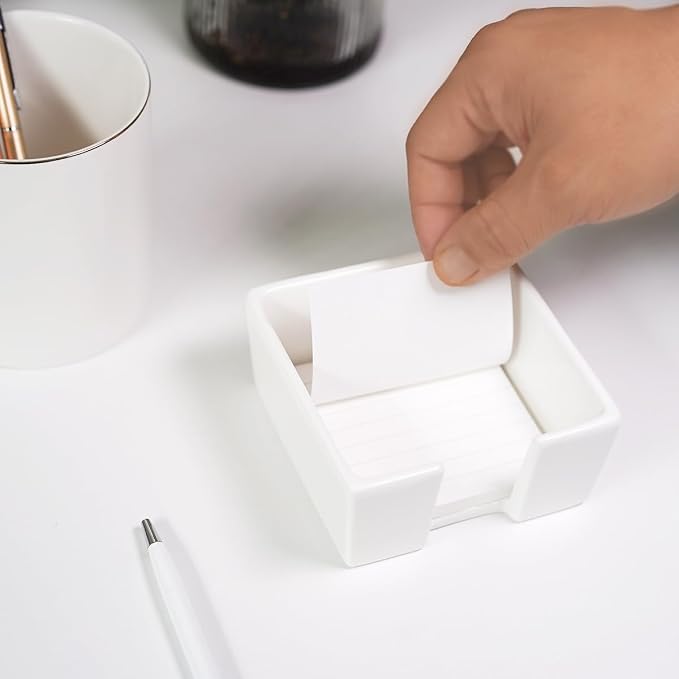 HANKOR Ceramic Sticky Note Holder, 3 x 3 Sticky Note Dispenser, Notepad Holder for Desk, Office Essentials Organizer (White)