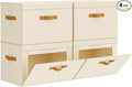 Homsorout Large Storage Bins with Lids - Front Opening Fabric Storage Bins, Flap Closet Organizer with Handles, Collapsible Boxes with Lid, Decorative Basket for Home, Dorm, 4 Pack, Beige