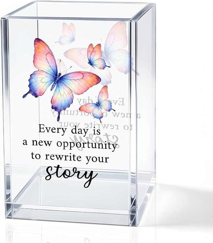 Every Day Is A New Opportunity To Rewrite Your Acrylic Pencil Holder Cup, Butterfly Pen Holder Gifts For Women Girls Sister, Inspirational Gifts for Friends, New Job Gag Gift for Coworker