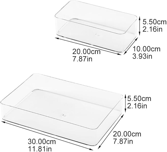 2Pcs Multi-function Household Storage Drawer Organizer Boxes Transparent PP Material Kitchen and Office Multi-compartment Storage Cases for Cosmetics Stationery and Items