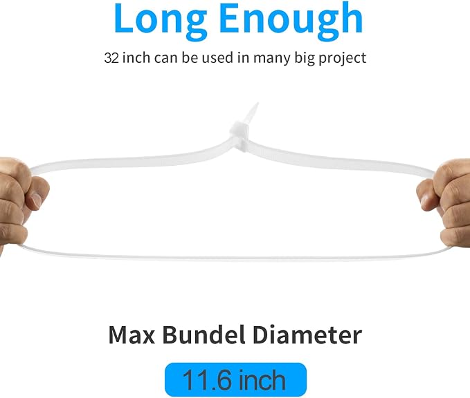 Armpow 32 inch White Cable Zip Ties Heavy Duty 15 PCS, 440 LBS Ultra Exclusive Strong Big Plastic Wire Ties, Large Cable Ties Extra Long Tie Wraps, Indoor and Outdoor Use