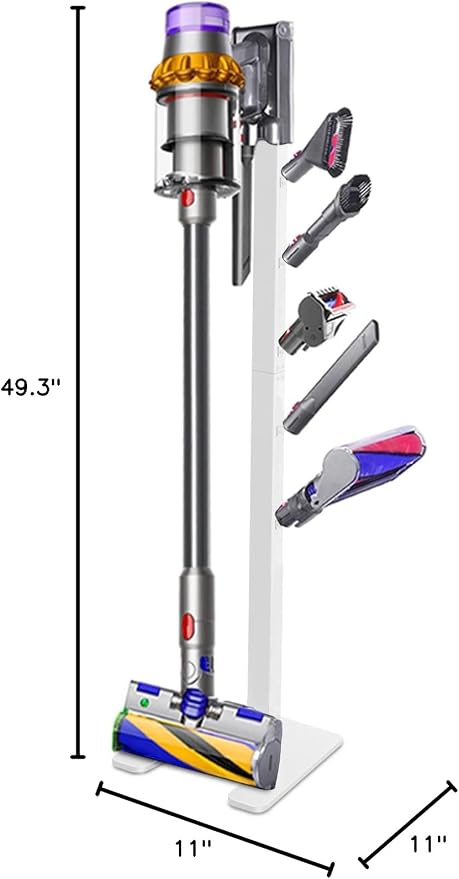 XIGOO Dyson Vacuum Stand with 5 Hooks, White | Compatible with V15 Detect V11 V10 V8 V7 V6 Cordless Vacuum Cleaners & Accessories, Stable Metal Bracket Organizer Rack