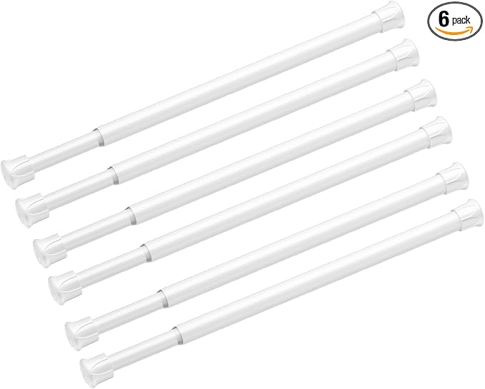 6 Pack Small Tension Rod 18 to 28 Inch White Tension Curtain Rod Adjustable Spring Curtain Rods No Drilling Expandable Pressure Short Curtain Rods for Windows,Closets,Doorway,Kitchen