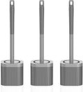 Toilet Bowl Brush and Holder, 3 Pack Compact Toilet Brush Set with Nylon Bristles Toilet Brush Hidden Scrubber Brushes for Bathroom Cleaning-Grey