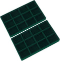 2Pcs Velvet Jewelry Display Trays Stackable Jewelry Organizer Tray Green Bulk 12 Girds Stylish Organizer Trays for Ring Earring Holder Necklace Bracelet Storage Display Dish Women Adults