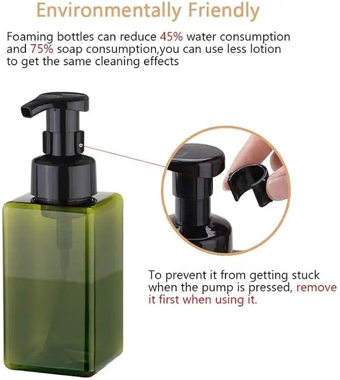 2Pcs Foaming Soap Dispenser, 450ml(16oz) Refillable Modern Square Pump Bottle for Shampoo, Body Wash, Liquid Soap, PETG Plastic Empty Soap Dispenser for Kitchen, Bathroom, Hospital (Green)