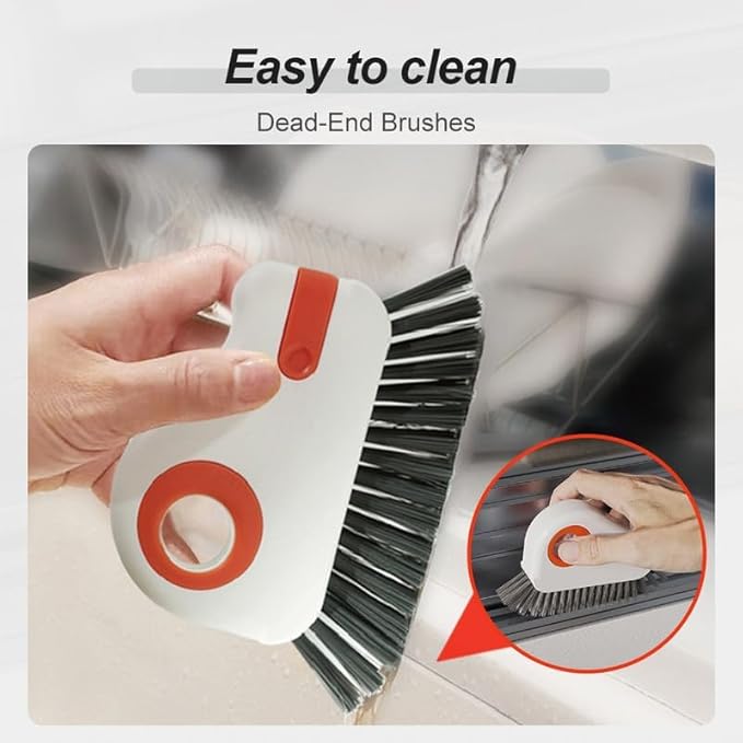 2 in 1 Groove Cleaning Brush, 2025 New Window Track Cleaning Tools, Multifunctional Bristle Crevice Brush with Hidden Scraper for Sliding Door Track Window Seal (Gray 1pc)