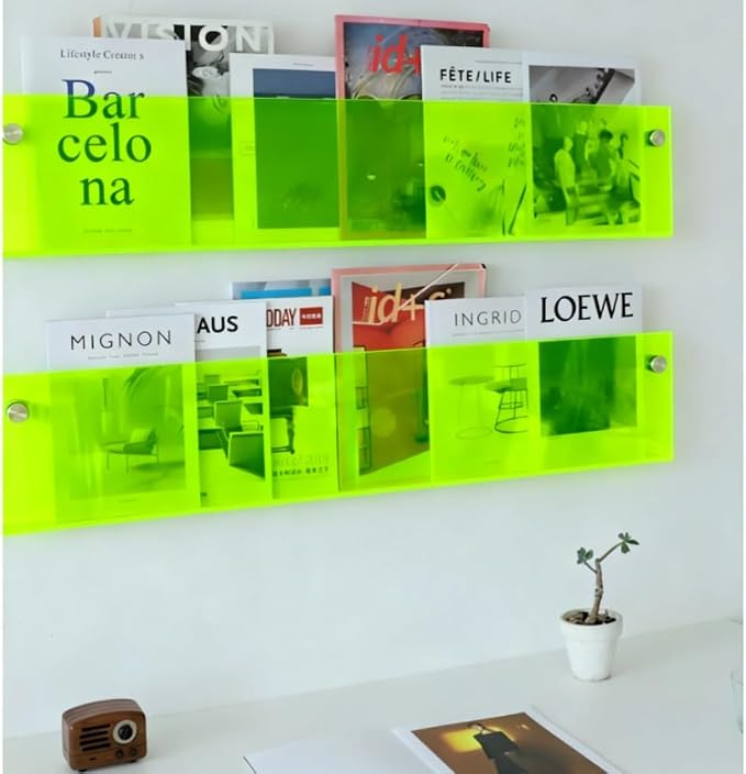 ROYALITA 2-Pack Acrylic Magazine Holder Brochure Holder, Green 36 Inch | Record Magazine Rack, Fashion Floating Bookshelf, Literature Storage Rack for Waiting Room, Living Room, Office