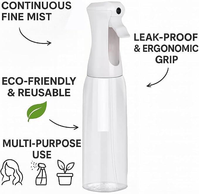 VIGOR PATH Continuous Spray Bottle for Hair – Fine Mist Mister for Hairstyling, Cleaning, Plants, Pets, Barbers, Salons, and Essential Oil Applications (500ml/17 oz)