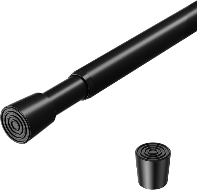 1 Pack Spring Loaded Tension Rod 17-41" Adjustable Curtain Rods No Drill Extendable Spring Rod Tension Curtain Rods For Window Kitchen Shelves Rv Refrigerator And Small Spaces,Black