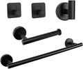 TocTen Bathroom Hardware Set, Thick Stainless Steel Bath Towel Bar Set Including Towel Rack for Bathroom+Toilet Paper Holder+3 Robe Towel Hooks Wall Mount Bathroom Accessory Set(16IN,Matte Black)