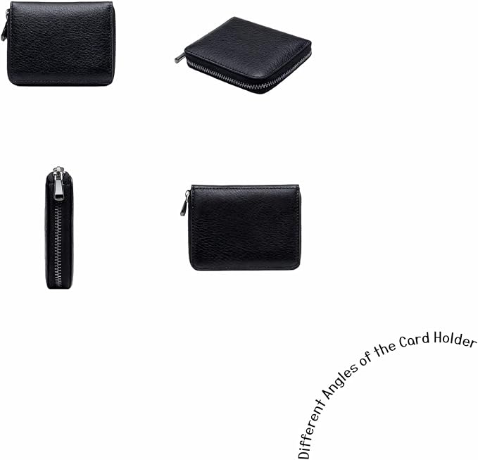 Genuine Leather Credit Card Holder, Wallet Case, Bank Card Case, RFID Blocking Secure Card Case, ID Case, Organizer Zipper Wallet 1 Pcs - Black