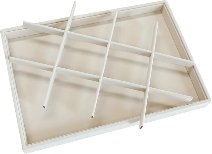 Stratalife 12 Grid Jewelry Organizer Tray, Stackable Drawer Earring Organizer with Adjustable Dividers, Jewelry Display Tray for Necklace Earring Ring Bracelet, 13.8" x 9.4" x 1.2", Beige