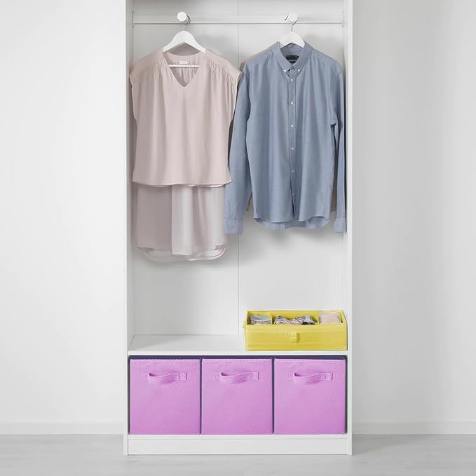 PowerKing Collapsible Storage Cubes, Farbic Storage Bins, Pink, 2 Pack | Sturdy, Lightweight, Easy Pull Handle, Closet & Shelf Organizer, Clothes and Toys Storage, 10.5'' x 11'' x 10.5''