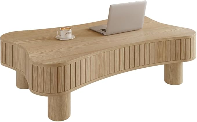 Lift Top Coffee Table with Hidden Storage Fluted Panel Silent Hydraulic Lift Curved Corners (Natural)