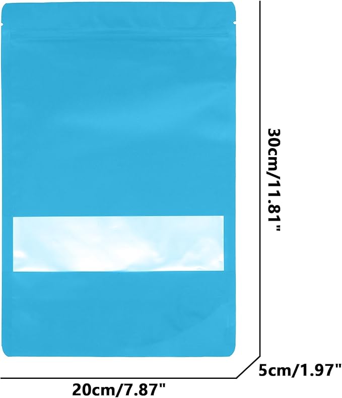 50PCS Foil Pouch Mylar Bags with Clear Window,ULIFESTAR Stand Up Sealable Bags with Tear Notches,Resealable for Food,Party Favors,Gift Packaging and Small Business(20 * 30cm/7.87 * 11.81",Blue)